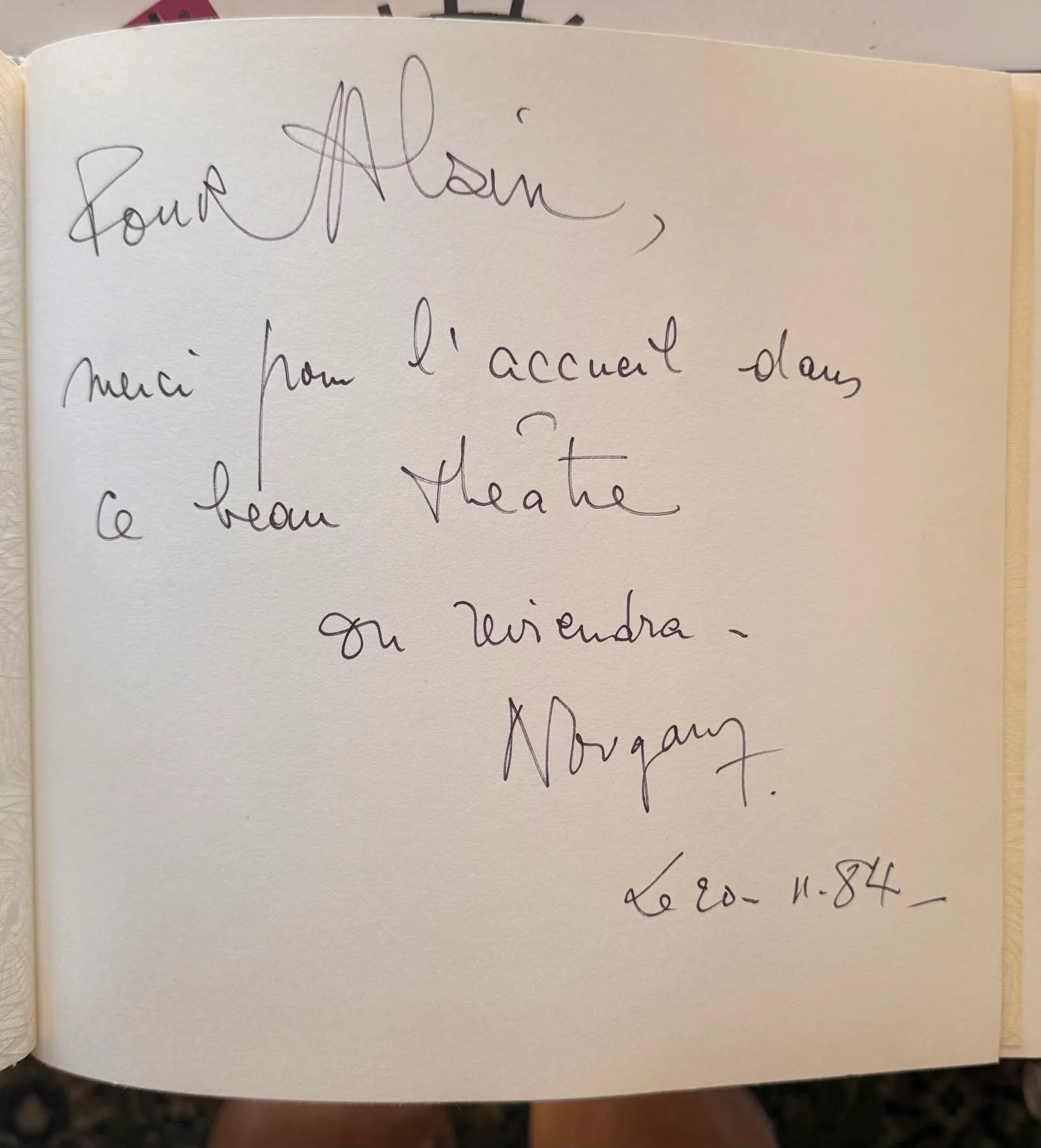 Dédicace sur mon livre d’or de régisseur !